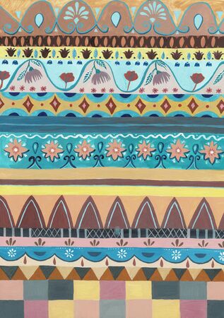 Hand drawn painted seamless pattern. Illustration for tribal design. Ethnic motif. Zigzag and stripe line. For invitation, web, textile, wallpaper, wrapping paper.の写真素材
