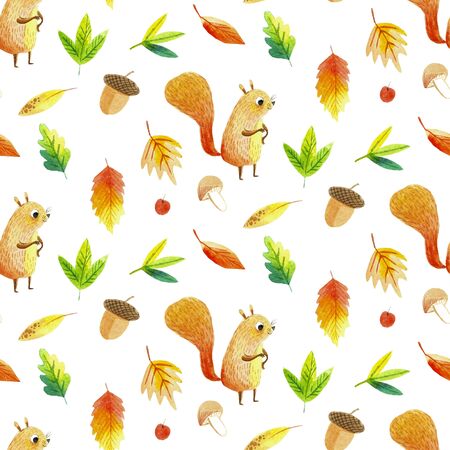 autumn children set, card with cute squirrel. Illustration for invitations, cards, greeting cards, prints, autumn design.の写真素材
