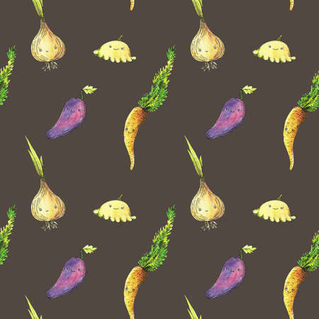 Seamless pattern with vegetables, cartoon sweet illustration