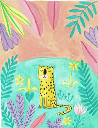 Illustration of a leopard in the jungleの写真素材