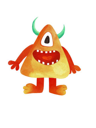 Cute cartoon monster, watercolor illustration