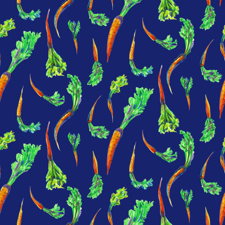 Pattern with carrots on a dark background, illustration