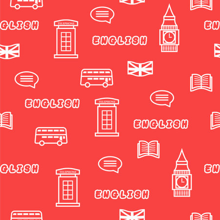 London seamless pattern. Outline icons of London symbols. Vector illustrationのイラスト素材