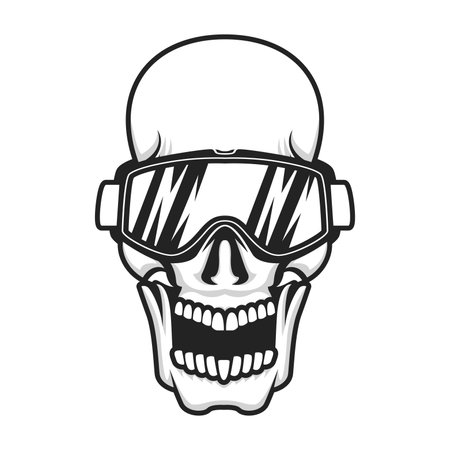 Skull with ski goggles isolated on white background. Vector illustration.のイラスト素材