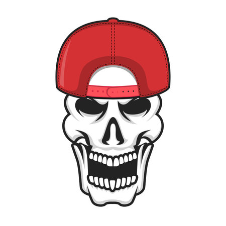 Skull in a baseball cap. Vector illustration on white background.のイラスト素材