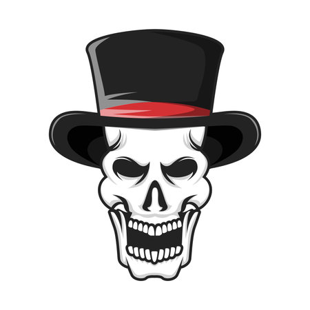 Skull in a top hat isolated on white background. Vector illustration.のイラスト素材