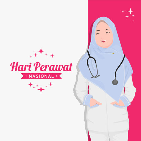 Hijab doctor with stethoscope. Vector illustration in a flat styleのイラスト素材