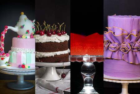 Collage from different pictures of cakes , birthday cakes
