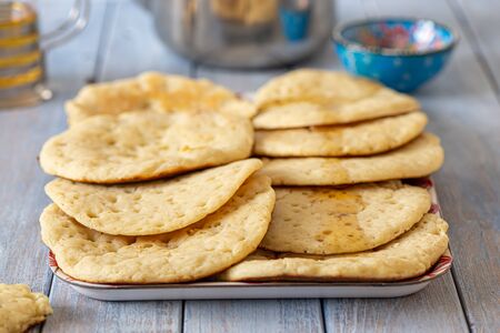 Moroccan pancakes Baghrir or Beghrir or crapes can also be named Lahoh with 1000 holes served with...
