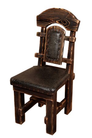 wooden pine chair isolated over white backgroundの写真素材