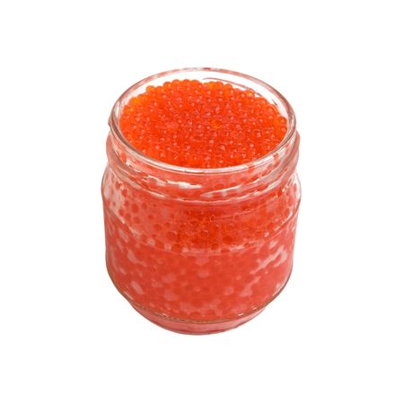 red caviar isolated over white backgroundの写真素材