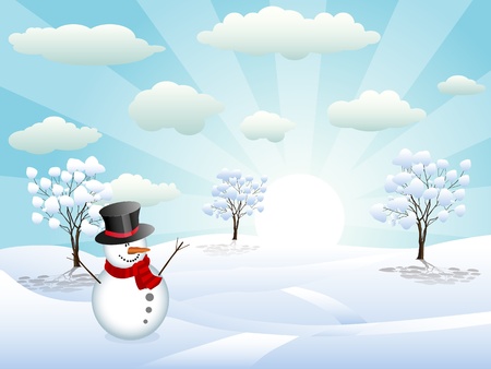 illustration of a snowman in a winter shiny dayのイラスト素材