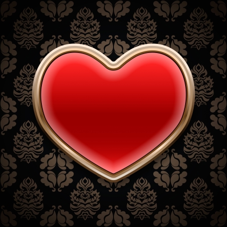 Red heart in a gold frameのイラスト素材