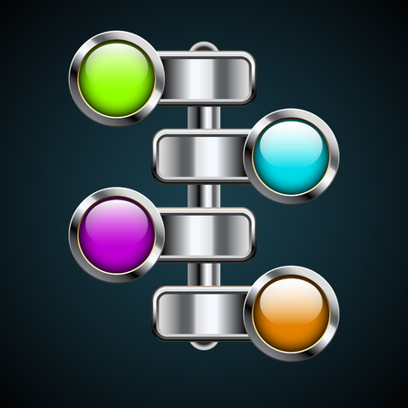 Four multi-colored round buttons in a metal frameのイラスト素材