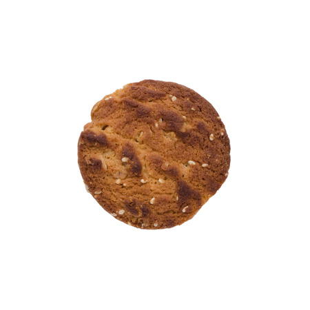 Oatmeal cookies with sesame seeds isolated on a white backgroundの写真素材