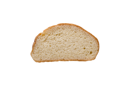 Slice of the loaf bread isolated over the white background, top viewの写真素材
