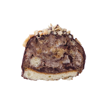 piece of chocolate cake on a white backgroundの写真素材