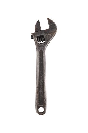 Old adjustable wrench isolated on a white. Made in USSRの写真素材