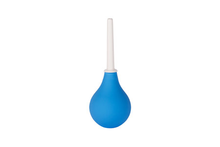 Blue enema ot syringe bulb. Isolated on a white backgroundの写真素材