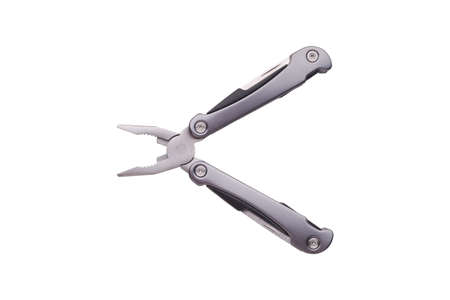 Steel multitool isolated on white backgroundの写真素材