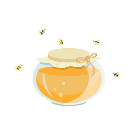 A jar of honey and bees. Isolated on white background vector graphics.のイラスト素材