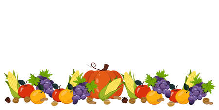 Banner, frame with a picture of vegetables and nuts on a white background. Vector graphicsのイラスト素材