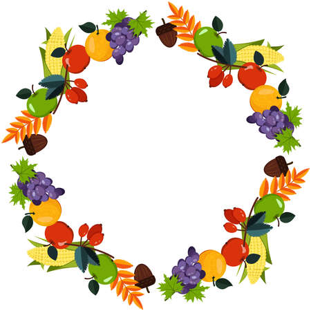 Frame with a picture of vegetables and nuts on a white background. Vector graphicsのイラスト素材