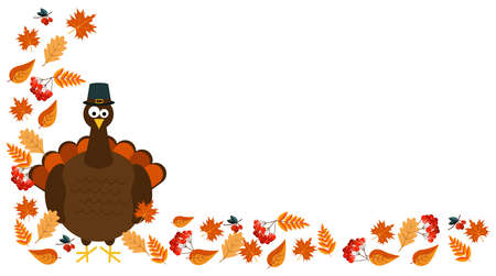 Banner, background, template for Thanksgiving, with a picture of a Turkey in autumn leavesのイラスト素材