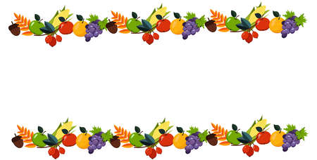 Banner, frame with a picture of vegetables and nuts on a white background. Vector graphicsのイラスト素材