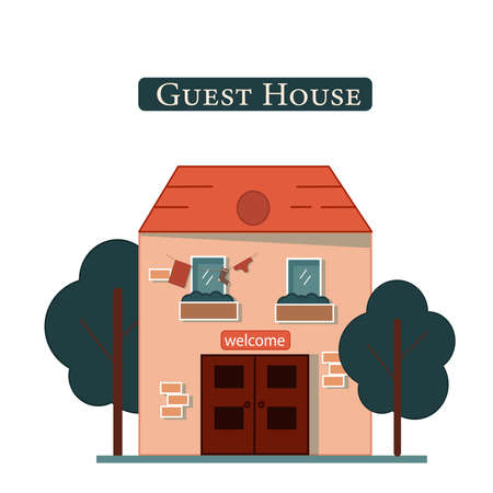 Guest house. Vector illustration for hotel, travel, tourism, accommodation, vacation hotel service bookingのイラスト素材