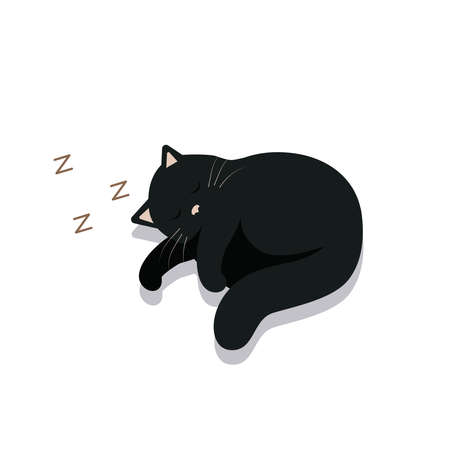 Illustration - black cat is sleeping. Isolated on a white background. Stock vector graphicsのイラスト素材