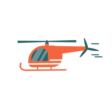 Helicopter icon, red, flat style. Isolated on a white background. Stock vector graphics.のイラスト素材