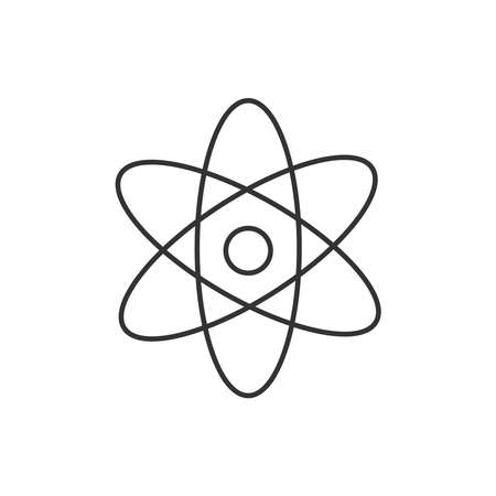 Symbol, icon of the atom. Simple, black, linear, isolated on a white background. Stock vector graphics.のイラスト素材