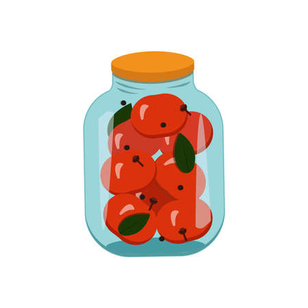 Glass jar with marinade tomato isolated on white background. Preservation. Vector graphicsのイラスト素材
