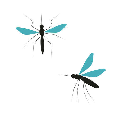 Mosquito silhouettes, flat style. Isolated on a white background. Stock vector graphics.のイラスト素材