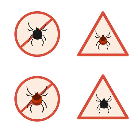A set of vector warning signs round, triangular against ticks. Vector graphics.のイラスト素材