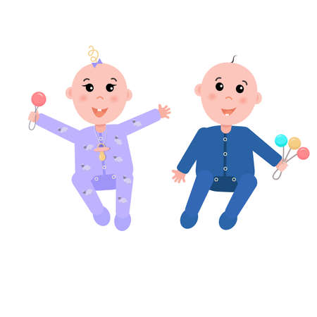 Two babies, a girl and a boy. Isolated on white background. Stock vector graphics.のイラスト素材