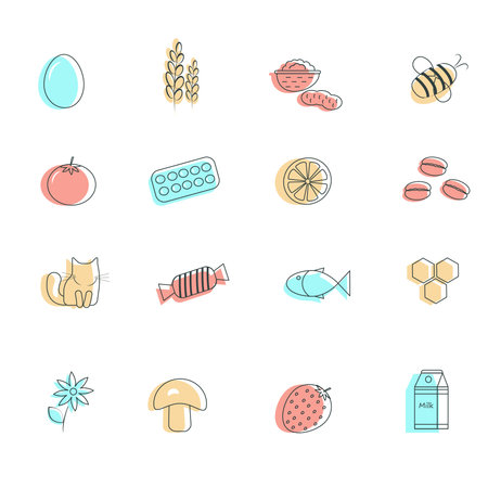 Icons-products that cause an allergic reaction. Vector graphicsのイラスト素材