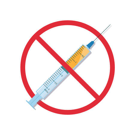 A syringe with a substance in a forbidding sign. Stock vector graphics.のイラスト素材