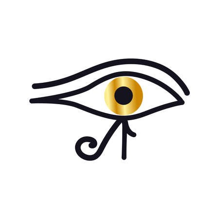 The symbol of the Eye of Horus is the all-seeing eye. Contour drawing with Golden pupil. Isolated on white background. Stock vector graphics.のイラスト素材