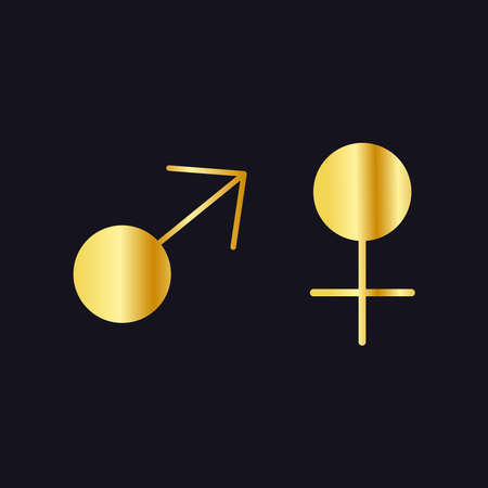 The symbol of male and female, Mars and Venus. Gold on a black background. Stock vecor graphicsのイラスト素材