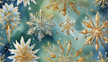 Watercolor snowflakes. Christmas and New Year background. Hand painted illustration.の素材