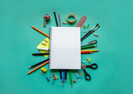 A school chancellery on blackboard background. flatly. From above. copyspace.の写真素材