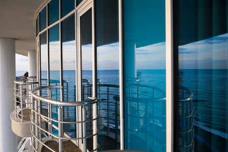 Interesting view of the sea and sky line from a balkony in hotel room. Exterior design. Building.の写真素材