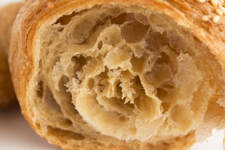Inside details of croissant in close upの写真素材
