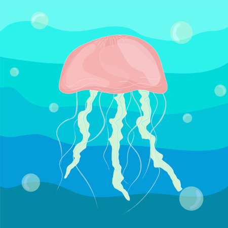 Pink jellyfish underwater on a blue background with bulbsのイラスト素材