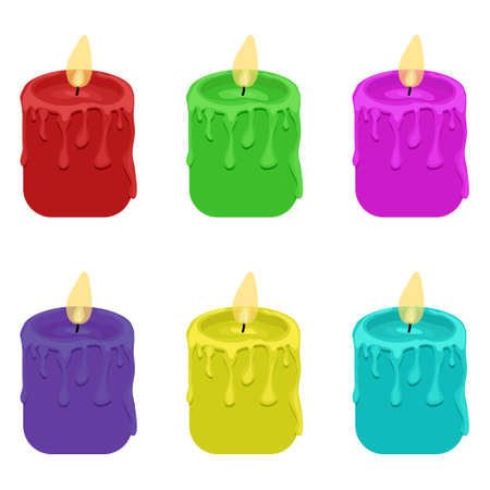 Collection of multicolored wax burning candles in flat styleのイラスト素材