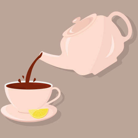 Pour tea into a cup from a teapotのイラスト素材