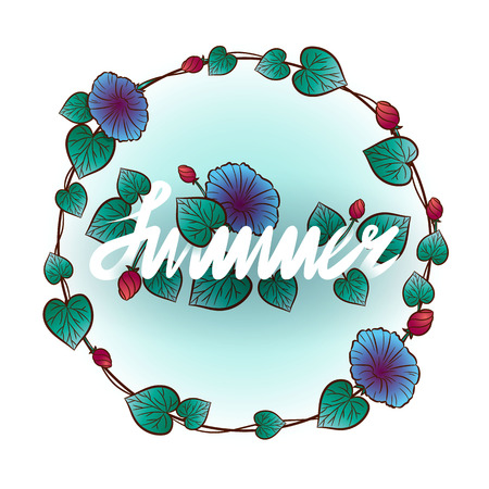 Rounded summer frame with leaves and flowers.のイラスト素材