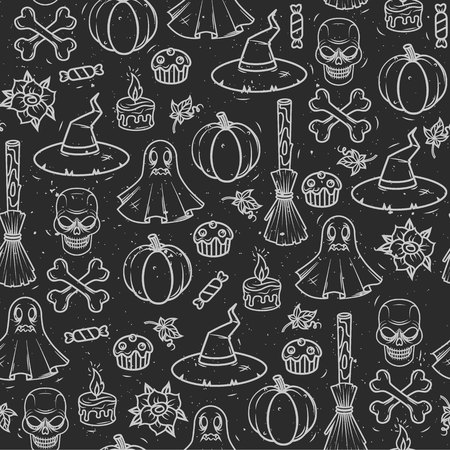 Seamless vector pattern for Halloween. Seamless print, wallpaper, background with the image of objects in the style of Halloweenのイラスト素材